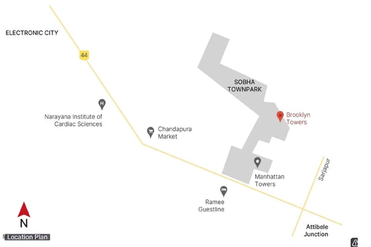 Map Location, sobha-brooklyn-towers-town-park 2 Bedroom 875 Sq.Ft. Apartment In Hosur Road Bangalore 10607095