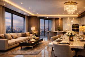Living Room in 4 BHK Apartment at Rustomjee Crown, Prabhadevi – for Sale