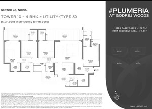 Floor Plan in 4 BHK Apartment at Godrej Woods Plumeria, Sector 43 – for Sale