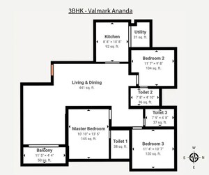 Floor Plan in 3 BHK Apartment at Valmark Ananda, Bannerghatta – for Sale
