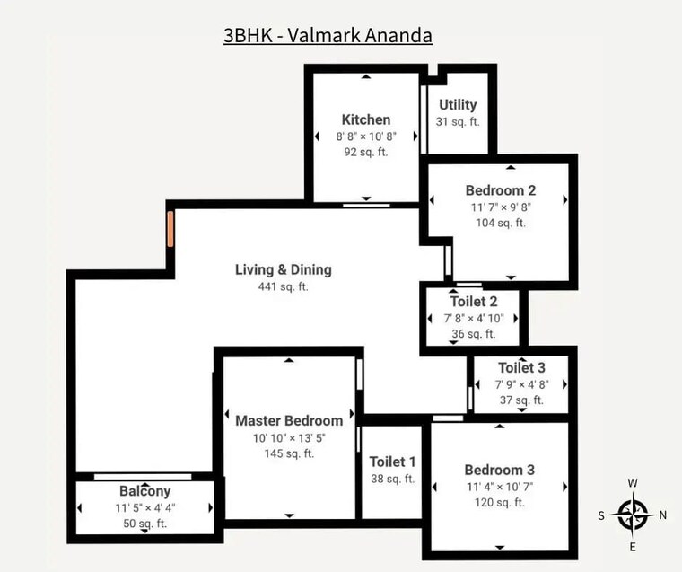 Floor Plan, valmark-ananda 3 Bedroom 1500 Sq.Ft. Apartment In Bannerghatta Bangalore 10608672