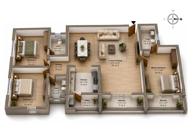 Floor Plan, ahad-euphoria 3 Bedroom 1644 Sq.Ft. Apartment In Sarjapur Road Bangalore 10608788