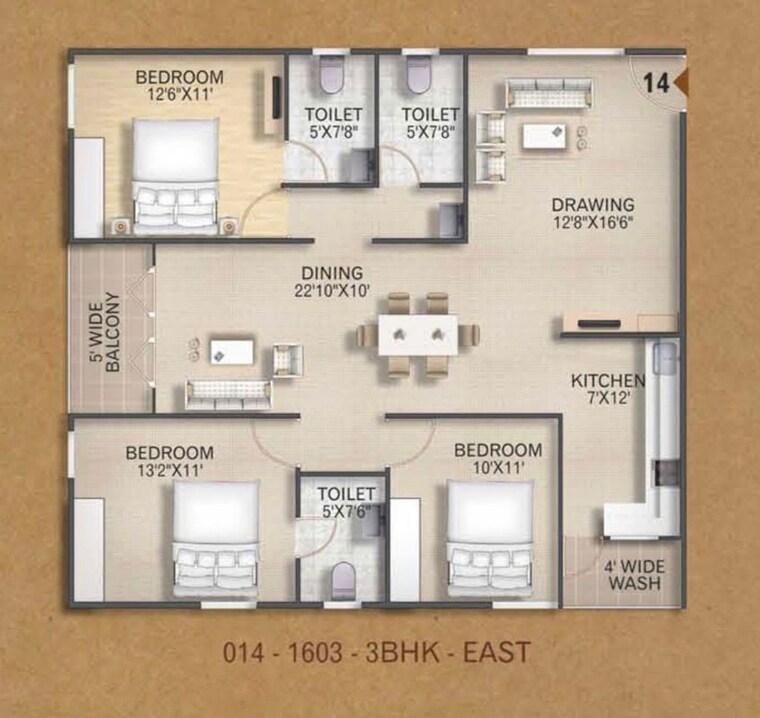 Floor Plan, mc-fortune 3 Bedroom 1603 Sq.Ft. Apartment In Whitefield Bangalore 10608841