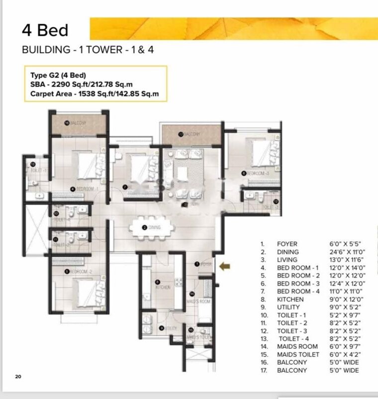 Floor Plan, avalon-park-at-the-prestige-city 4 Bedroom 2204 Sq.Ft. Apartment In Sarjapur Road Bangalore 10609459