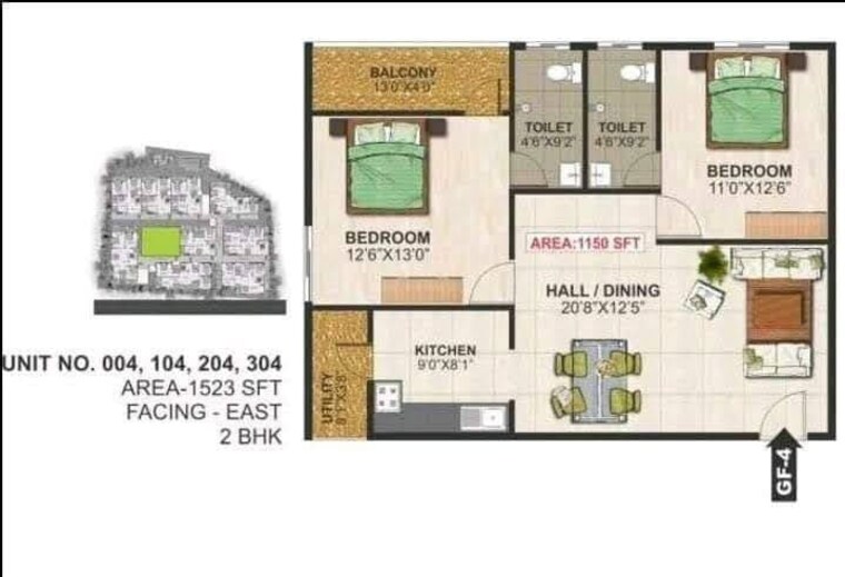 Floor Plan, nsr-brindavan-annex 2 Bedroom 1100 Sq.Ft. Apartment In Hsr Layout Bangalore 10610384