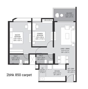 Floor Plan in 2 BHK Apartment at Vasupujya Neco Park Central, Kharadi – for Sale