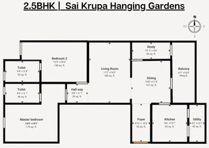 Floor Plan in 2 BHK Apartment at Sai Krupas Hanging Gardens, Hosur Road – for Sale