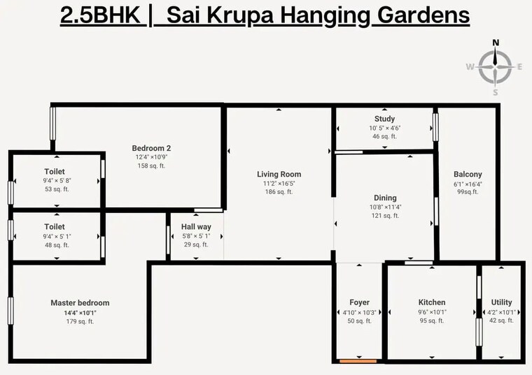 Floor Plan, sai-krupas-hanging-gardens 2 Bedroom 1490 Sq.Ft. Apartment In Hosur Road Bangalore 10611549