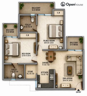 Floor Plan in 2 BHK Apartment at Gaur City 2 - 12th Avenue, Sector 16c Greater Noida – for Sale