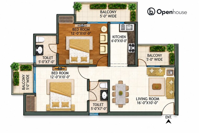 Floor Plan, casa-woodstock 2 Bedroom 1086 Sq.Ft. Apartment In Sector 16c Greater Noida Greater Noida 10611877