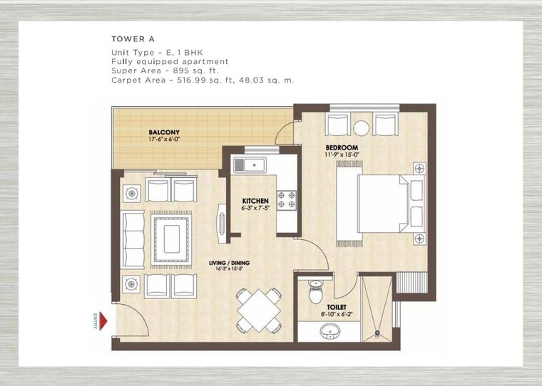 Floor Plan, kashish-manor-one 1 Bedroom 895 Sq.Ft. Apartment In Sector 111 Gurgaon 10612767