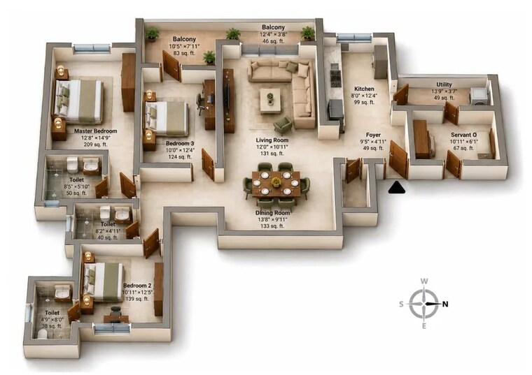 Floor Plan, bhartiya-nikoo-homes 3 Bedroom 1917 Sq.Ft. Apartment In Thanisandra Main Road Bangalore 10613013