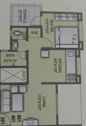 Floor Plan in 1 BHK Apartment at RK Lunkad Nisarg Pushp, Pimple Nilakh – for Rent