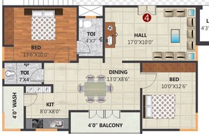 Floor Plan in 2 BHK Apartment at Laxmi Nagar Colony – for Rent