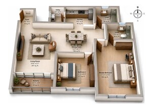 Floor Plan in 2 BHK Apartment at Bhartiya Nikoo Homes, Thanisandra Main Road – for Sale