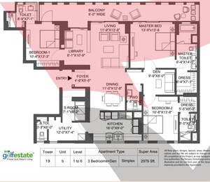 Floor Plan in 3 BHK Apartment at M3M Golf Estate, Sector 65 – for Sale