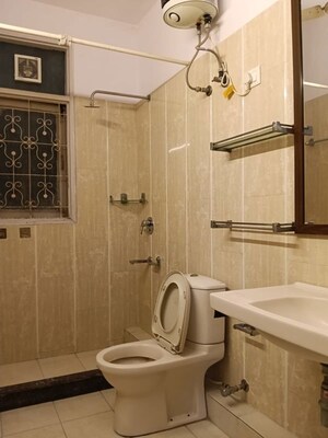 Bathroom in 3 BHK Apartment at Pamposh Enclave – for Rent