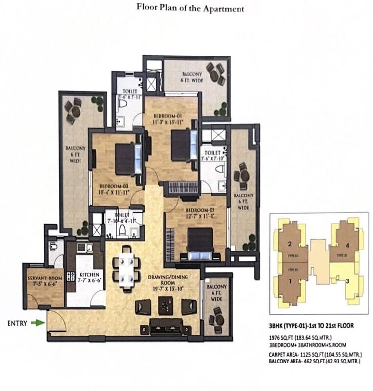 Floor Plan, capital-the-residences-360 3 Bedroom 1976 Sq.Ft. Apartment In Sector 70a Gurgaon 10616334
