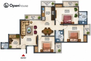 Floor Plan in 3 BHK Apartment at Nimbus The Hyde park, Sector 78 – for Sale