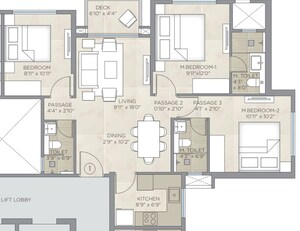 Floor Plan in 3 BHK Apartment at Hiranandani Highland, Powai – for Rent