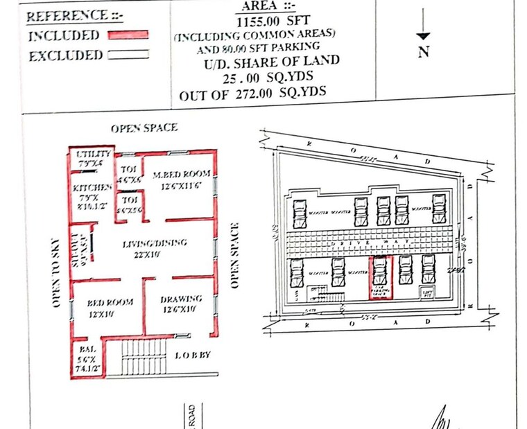 Floor Plan, amba gardens 2 Bedroom 1100 Sq.Ft. Apartment In Amba Gardens Hyderabad 10618584