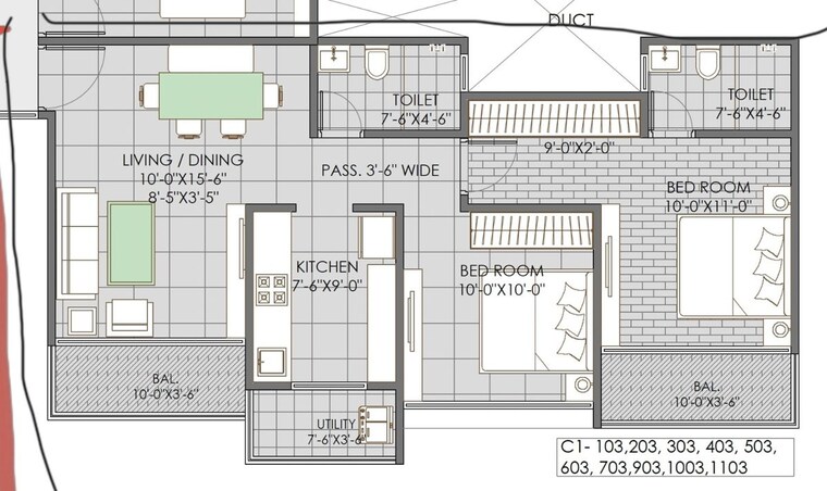 Floor Plan, goel-ganga-new-town 2 Bedroom 900 Sq.Ft. Apartment In Dhanori Pune 10618970