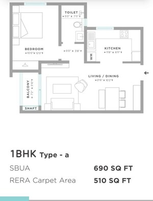 Floor Plan in 1 BHK Apartment at Assetz Here And Now, Thanisandra – for Sale