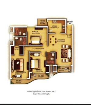 Floor Plan in 3 BHK Apartment at Paras Dews, Sector 106 – for Sale