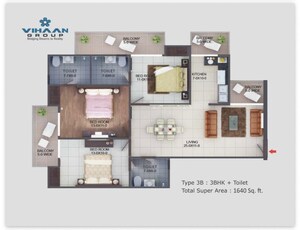 Floor Plan in 3 BHK Apartment at Vihaan Greens, Sector 1 Greater Noida – for Sale