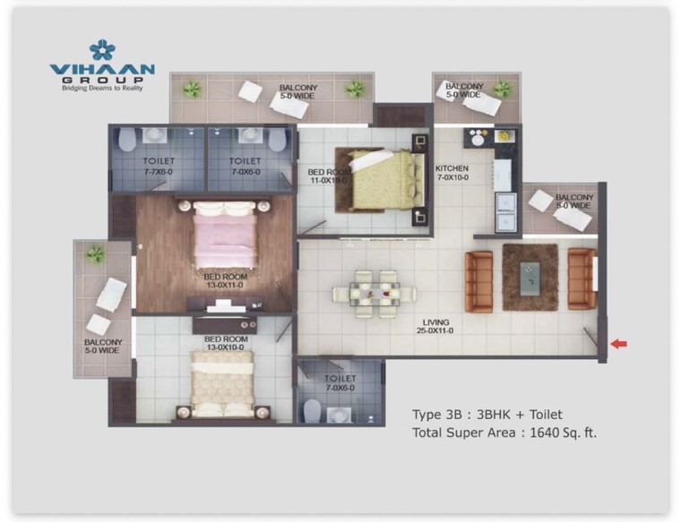 Floor Plan, vihaan-greens 3 Bedroom 1640 Sq.Ft. Apartment In Sector 1 Greater Noida Greater Noida 10619657