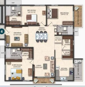 Floor Plan in 3.5 BHK Apartment at Honer Signatis, Kukatpally – for Sale