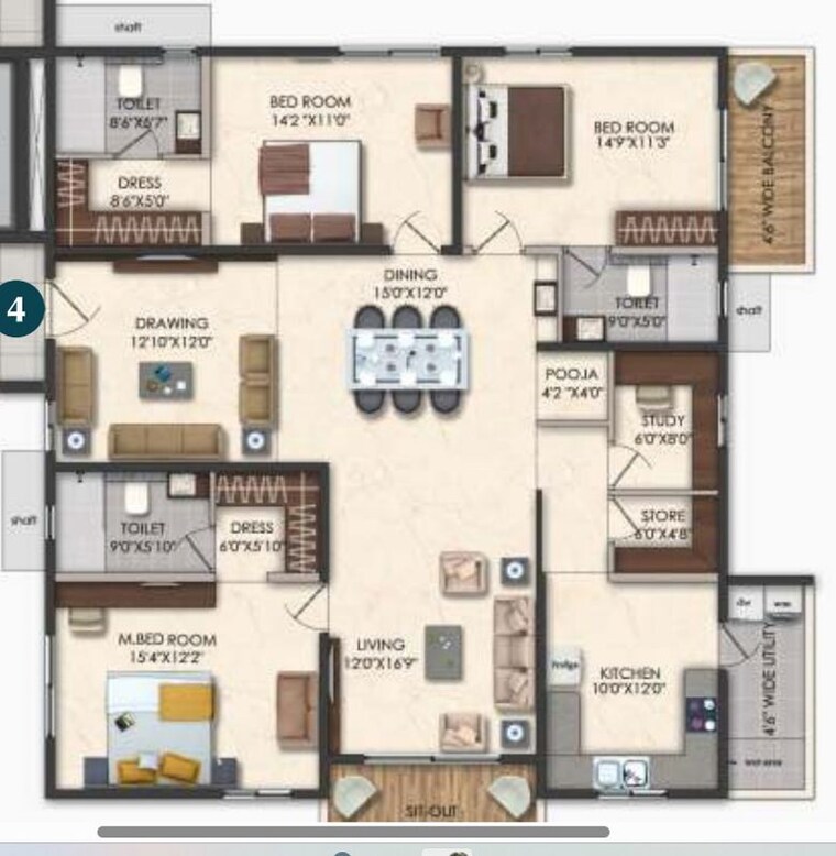 Floor Plan, honer-signatis 3.5 Bedroom 2475 Sq.Ft. Apartment In Kukatpally Hyderabad 10619949