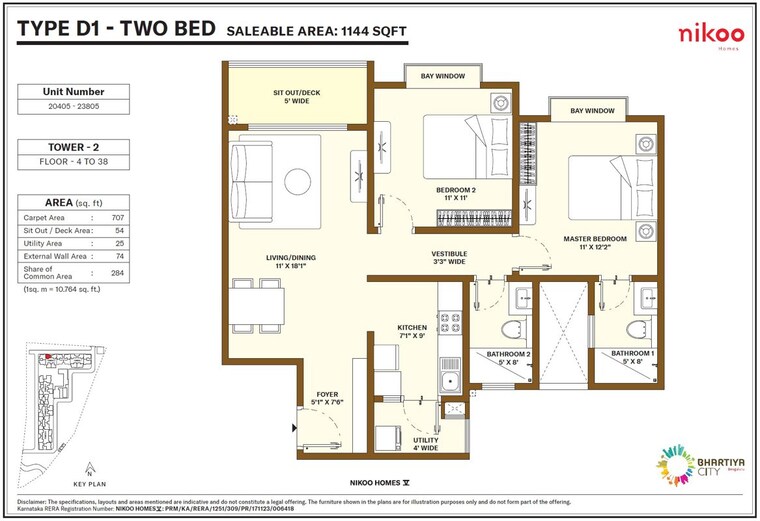 Floor Plan, bhartiya-city-nikoo-homes-5 2 Bedroom 1143 Sq.Ft. Apartment In Thanisandra Main Road Bangalore 10620517
