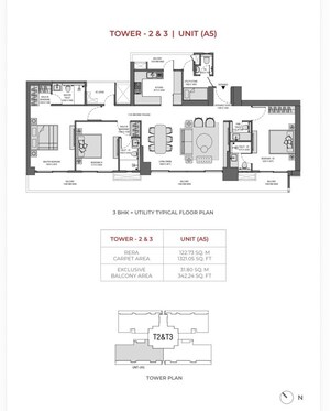 Floor Plan in 3 BHK Apartment at Experion Saatori, Sector 151 – for Sale