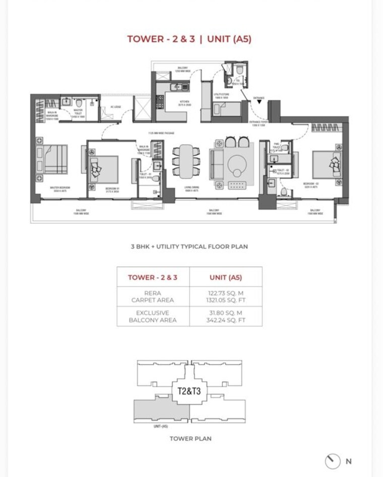 Floor Plan, experion-saatori 3 Bedroom 2475 Sq.Ft. Apartment In Sector 151 Noida 10621792