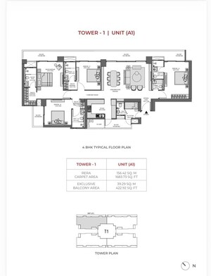 Floor Plan in 3 BHK Apartment at Experion Saatori, Sector 151 – for Sale