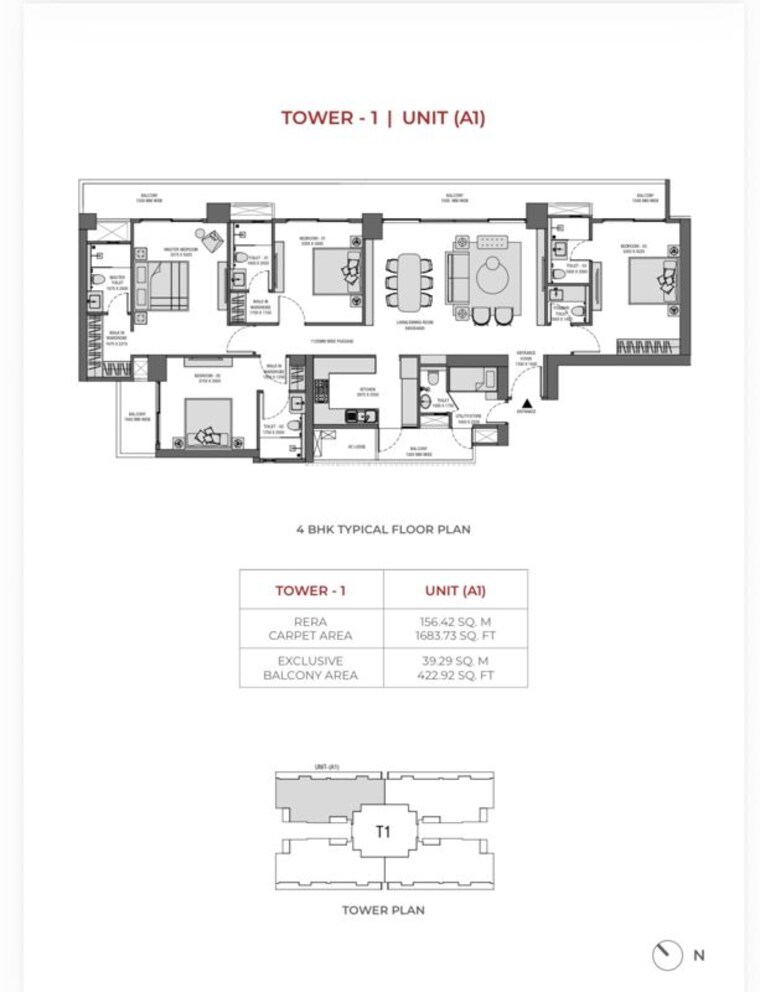 Floor Plan, experion-saatori 3 Bedroom 2050 Sq.Ft. Apartment In Sector 151 Noida 10621606
