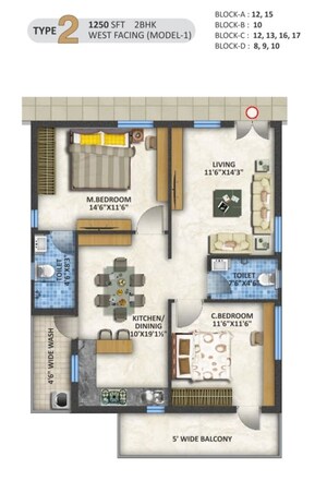 Floor Plan in 2 BHK Apartment at Aaditris Empire Apartments, Velmala – for Sale