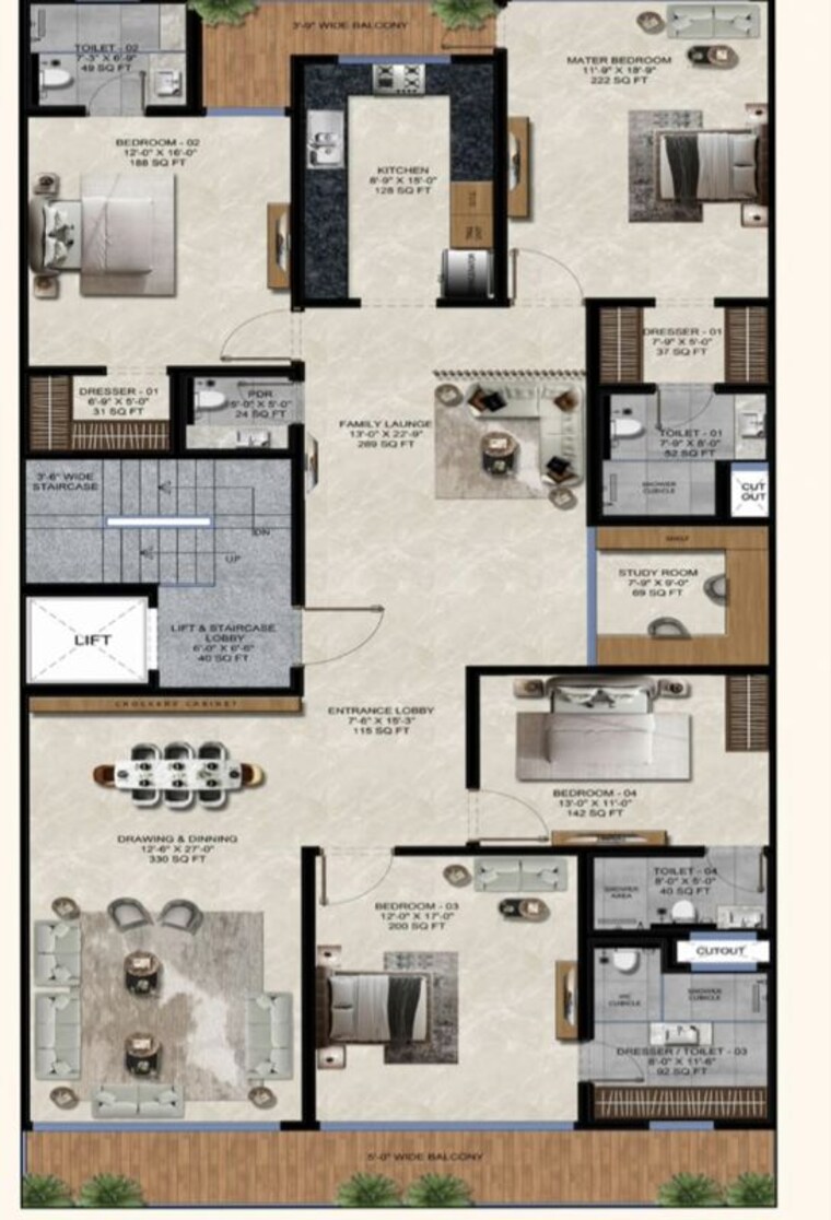 Floor Plan, sector 88a 4 Bedroom 270 Sq.Yd. Builder Floor In Sector 88a Gurgaon 10622670