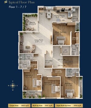 Floor Plan in 4 BHK Apartment at Ramdaspeth – for Sale