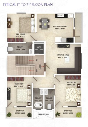 Floor Plan in 3 BHK Apartment at Vivekanand Nagar – for Sale