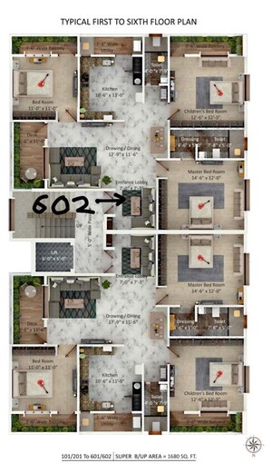 Floor Plan in 3 BHK Apartment at Khamla – for Sale