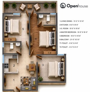 Floor Plan in 3 BHK Apartment at ROF Amaltas, Sector 92 – for Sale