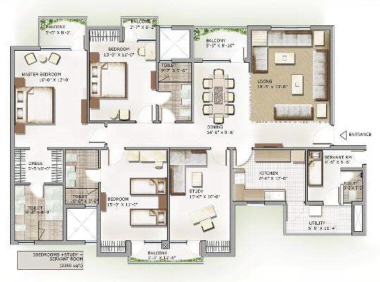 Floor Plan, lotus-panache 3 Bedroom 2350 Sq.Ft. Apartment In Sector 110 Noida 10625015