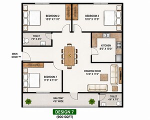 Floor Plan in 3 BHK Independent House at Mohan Garden – for Rent