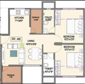 Floor Plan in 2 BHK Apartment at Goel Ganga Niwas, Dhanori – for Sale