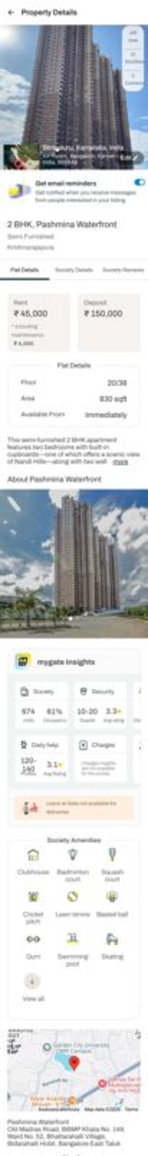 2 BHK Apartment – Exterior View View at Pashmina Waterfront, Old Madras Road - for Rent