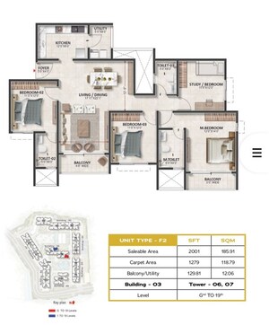 Floor Plan in 3.5 BHK Apartment at Prestige Evergreen, Whitefield – for Sale