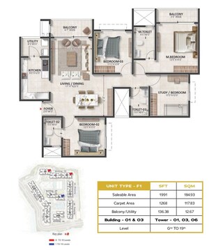 Floor Plan in 3.5 BHK Apartment at Prestige Evergreen, Whitefield – for Sale