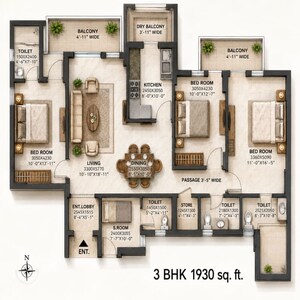 Floor Plan in 3.5 BHK Apartment at DLF New Town Heights II, Sector 86 – for Sale